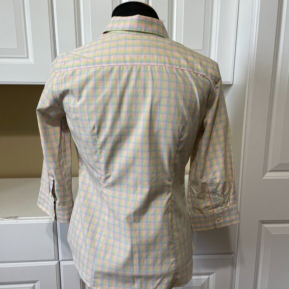 Lands End Petite Button Up Shirt Blouse Womens Size 4P Cotton Blend Plaid - Picture 2 of 6